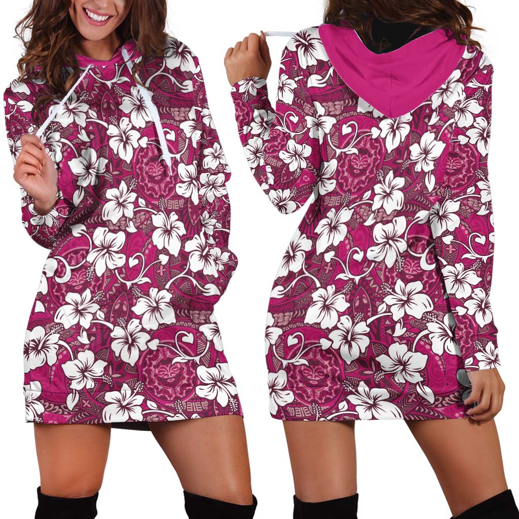 Piqi Bula Fiji Hoodie Dress Fijian Tapa Seamless Hibiscus - Polynesian Pride