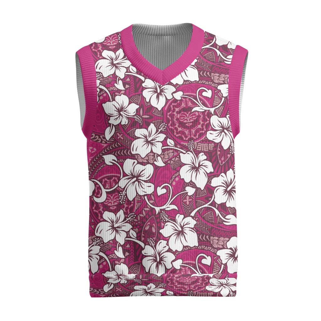 Piqi Bula Fiji Christmas Knitted V-Neck Vest Fijian Tapa Seamless Hibiscus - Polynesian Pride