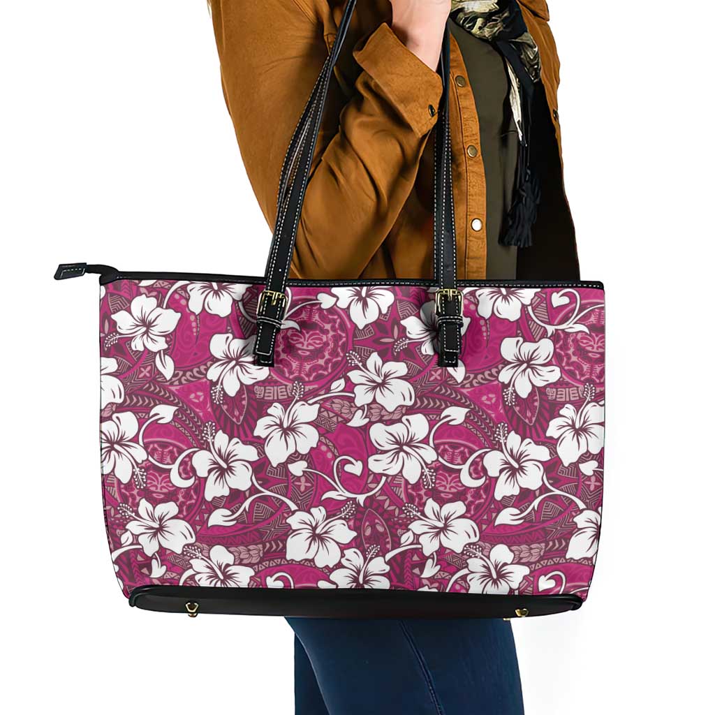 Piqi Bula Fiji Leather Tote Bag Fijian Tapa Seamless Hibiscus - Polynesian Pride