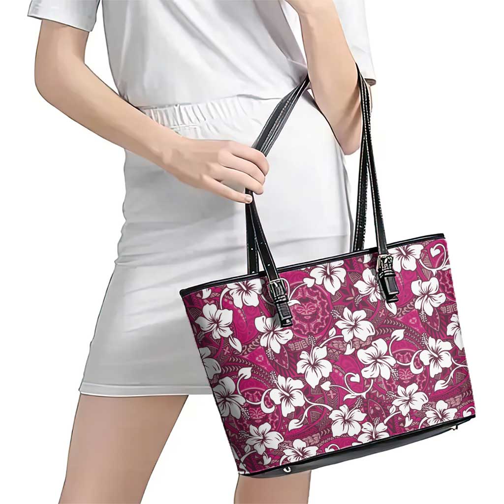 Piqi Bula Fiji Leather Tote Bag Fijian Tapa Seamless Hibiscus - Polynesian Pride