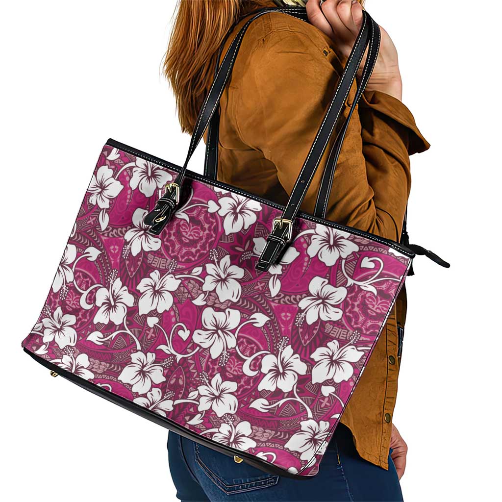Piqi Bula Fiji Leather Tote Bag Fijian Tapa Seamless Hibiscus - Polynesian Pride
