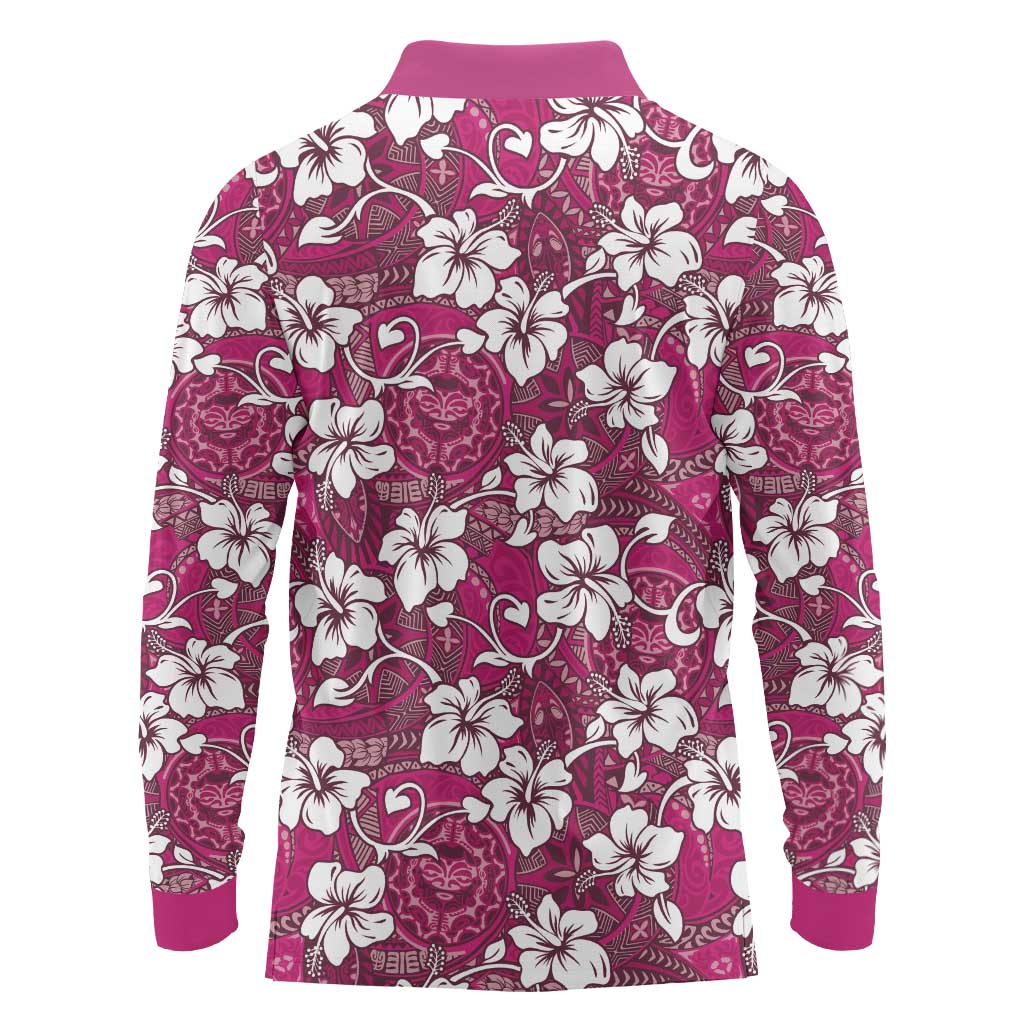 Piqi Bula Fiji Long Sleeve Polo Shirt Fijian Tapa Seamless Hibiscus - Polynesian Pride