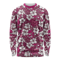 Piqi Bula Fiji Long Sleeve Shirt Fijian Tapa Seamless Hibiscus LT14 Unisex Pink - Polynesian Pride