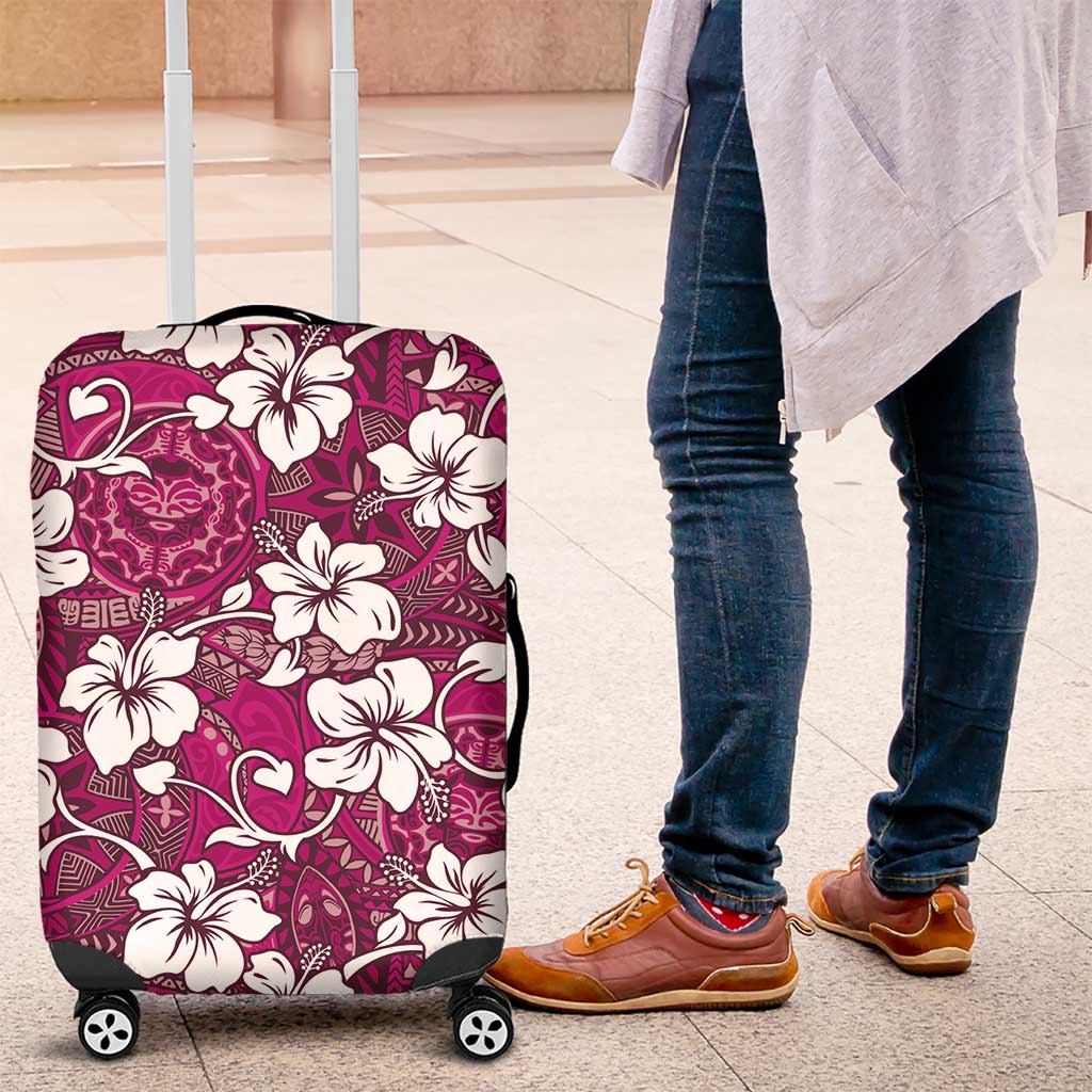 Piqi Bula Fiji Luggage Cover Fijian Tapa Seamless Hibiscus LT14 Pink - Polynesian Pride