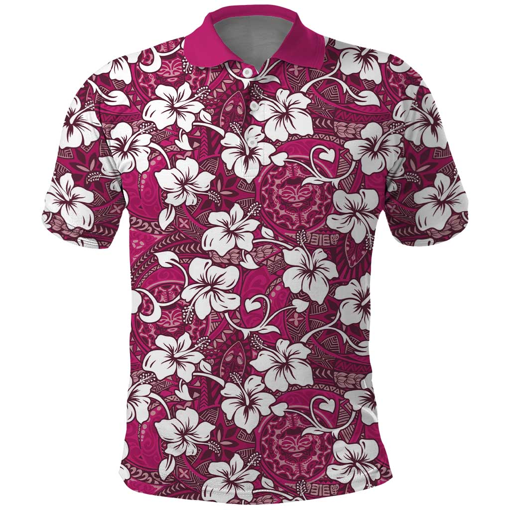 Piqi Bula Fiji Polo Shirt Fijian Tapa Seamless Hibiscus LT14 Pink - Polynesian Pride