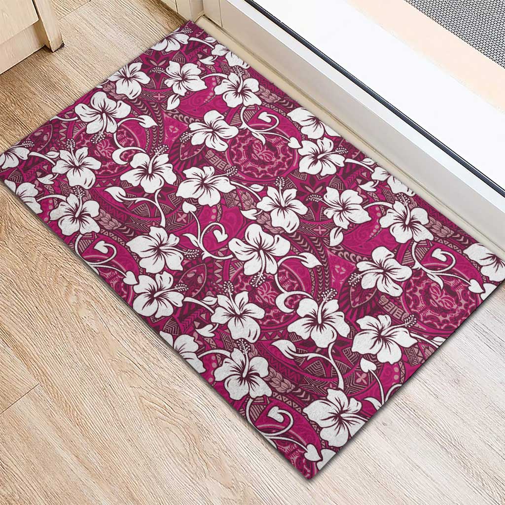 Piqi Bula Fiji Rubber Doormat Fijian Tapa Seamless Hibiscus - Polynesian Pride