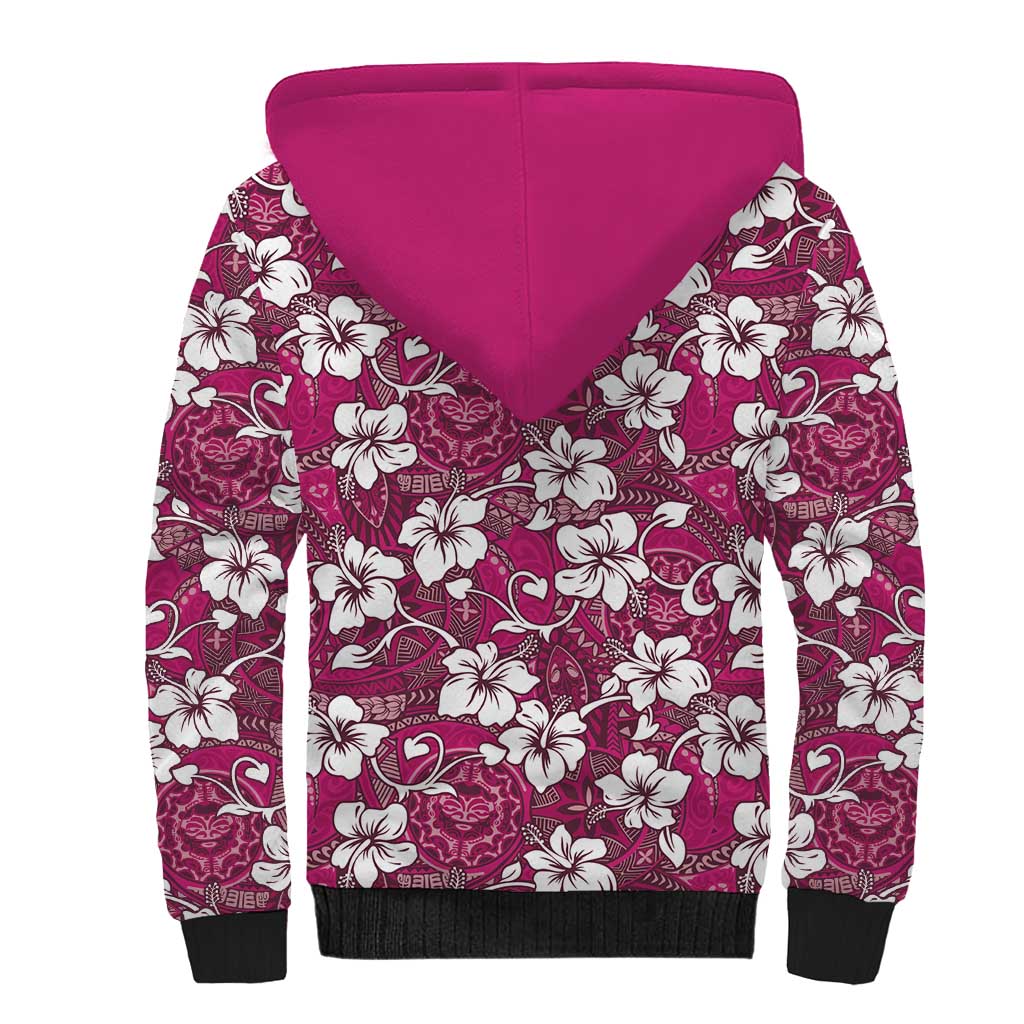 Piqi Bula Fiji Sherpa Hoodie Fijian Tapa Seamless Hibiscus LT14 - Polynesian Pride