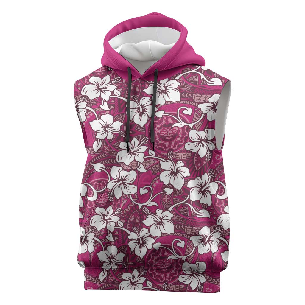 Piqi Bula Fiji Sleeveless Hoodie Fijian Tapa Seamless Hibiscus LT14 Pink - Polynesian Pride