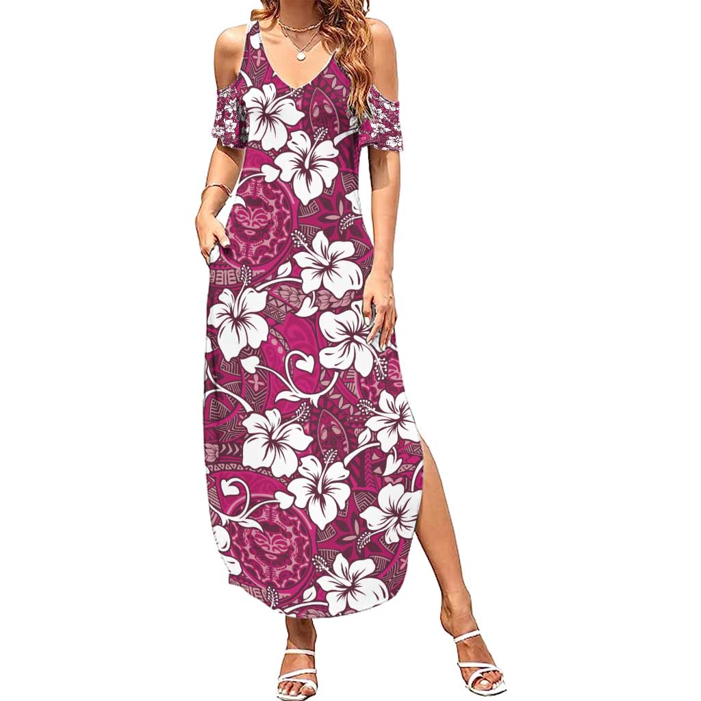 Piqi Bula Fiji Summer Maxi Dress Fijian Tapa Seamless Hibiscus LT14 Women Pink - Polynesian Pride