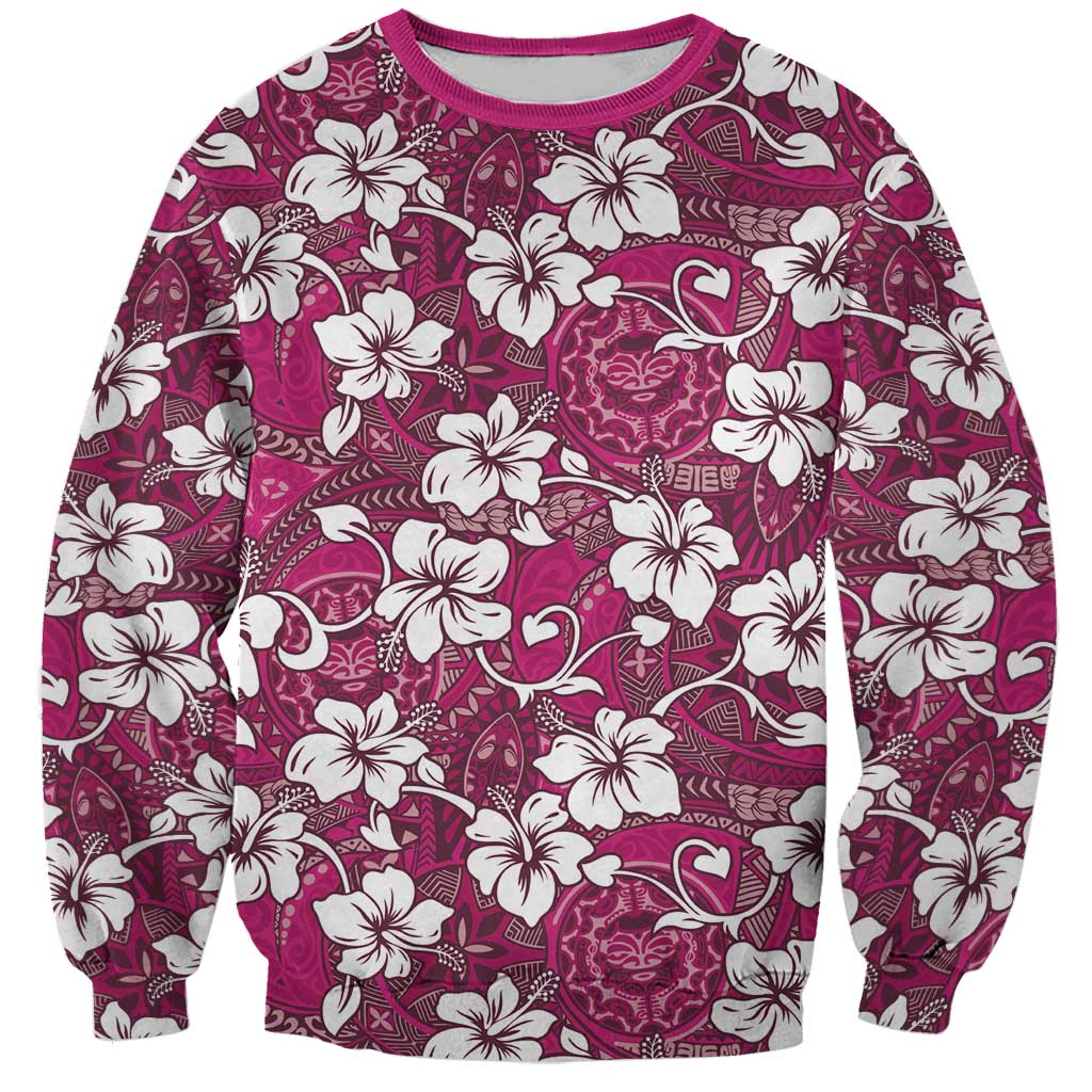 Piqi Bula Fiji Sweatshirt Fijian Tapa Seamless Hibiscus LT14 Unisex Pink - Polynesian Pride