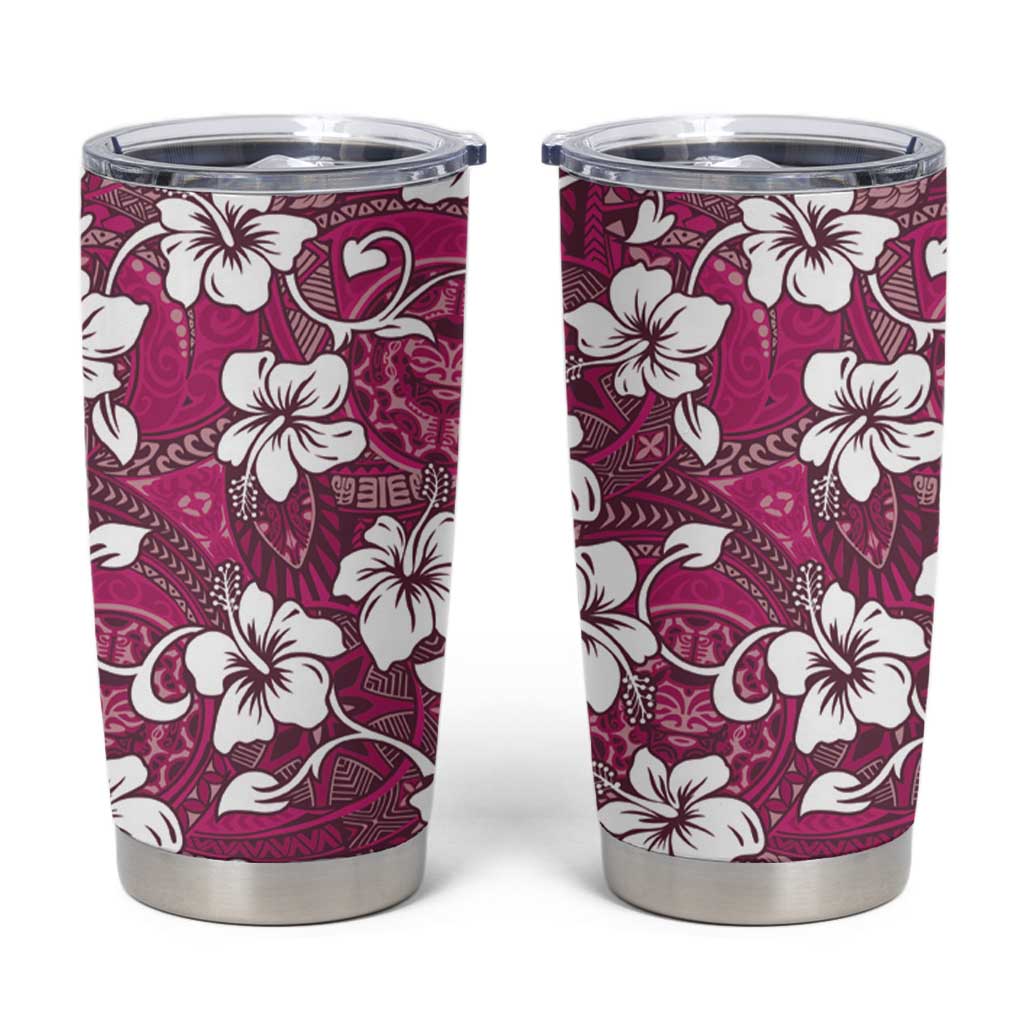 Piqi Bula Fiji Tumbler Cup Fijian Tapa Seamless Hibiscus LT14 Pink - Polynesian Pride