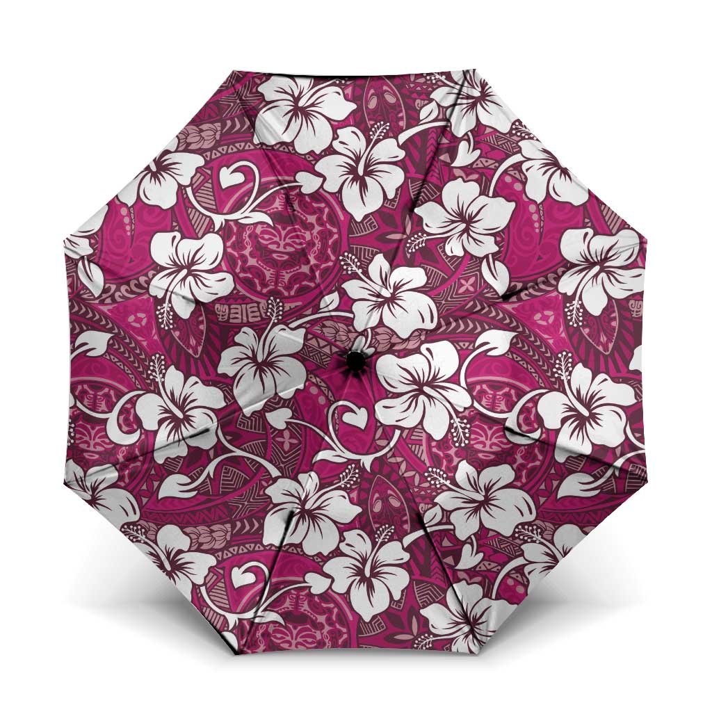 Piqi Bula Fiji Umbrella Fijian Tapa Seamless Hibiscus LT14 One Size Folded 11.42 inch Opened Diameter 37.4 inch Pink - Polynesian Pride