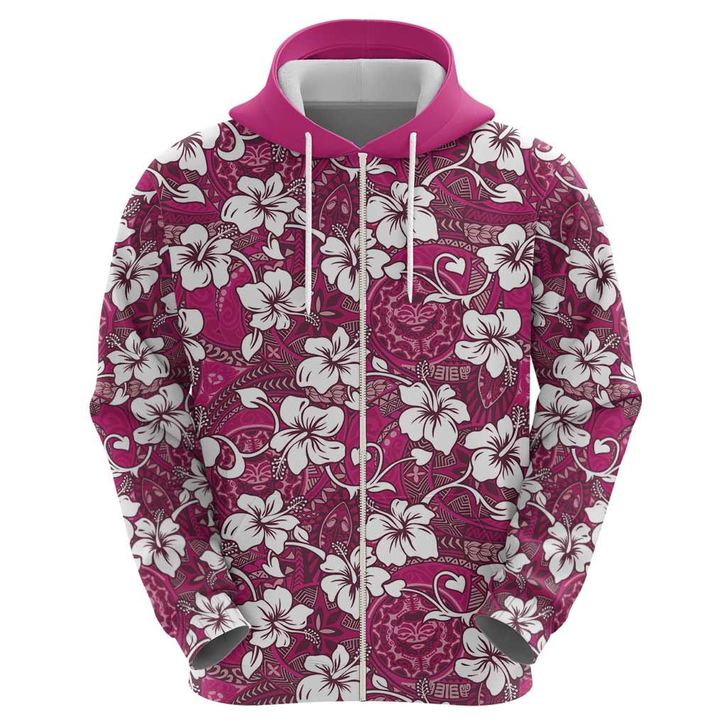Piqi Bula Fiji Zip Hoodie Fijian Tapa Seamless Hibiscus LT14 - Polynesian Pride