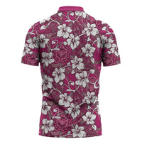 Piqi Bula Fiji Zipper Polo Shirt Fijian Tapa Seamless Hibiscus LT14 - Polynesian Pride
