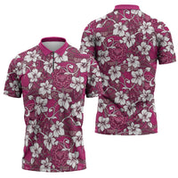 Piqi Bula Fiji Zipper Polo Shirt Fijian Tapa Seamless Hibiscus LT14 - Polynesian Pride