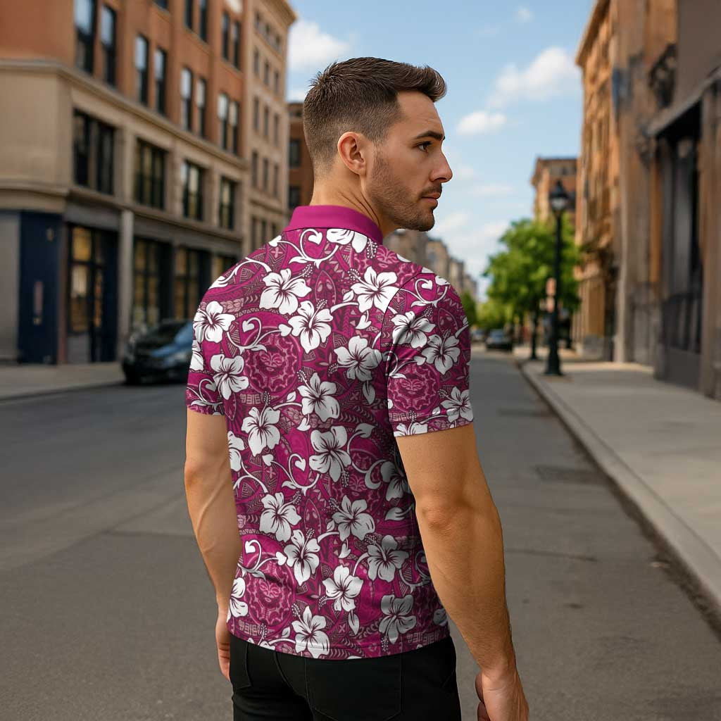 Piqi Bula Fiji Zipper Polo Shirt Fijian Tapa Seamless Hibiscus LT14 - Polynesian Pride