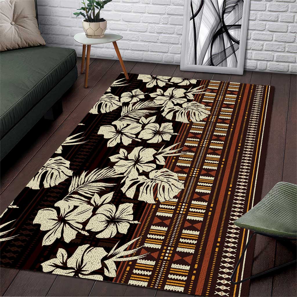 Bula Fiji Masi Area Rug Tapa Tropical Hibiscus Half Stylized LT14 Brown - Polynesian Pride