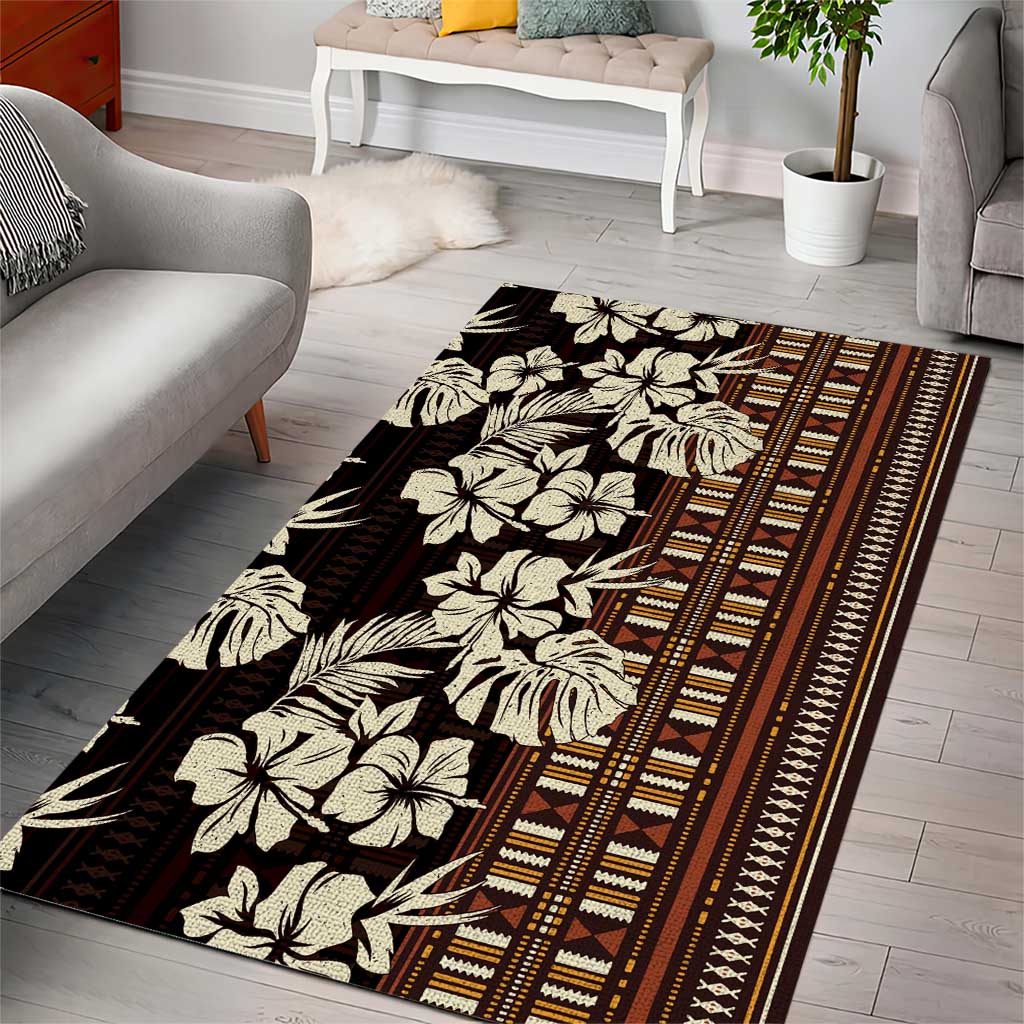 Bula Fiji Masi Area Rug Tapa Tropical Hibiscus Half Stylized LT14 - Polynesian Pride