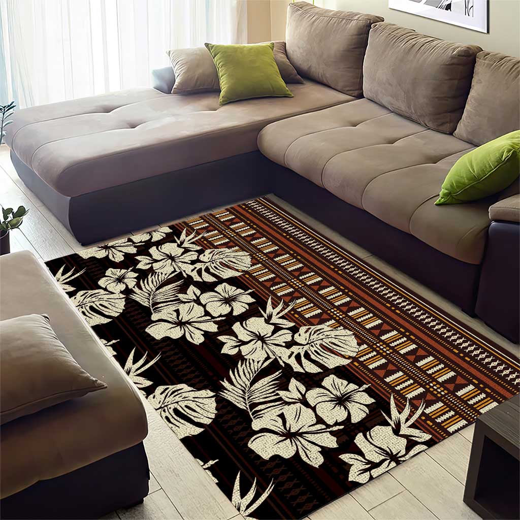 Bula Fiji Masi Area Rug Tapa Tropical Hibiscus Half Stylized LT14 - Polynesian Pride