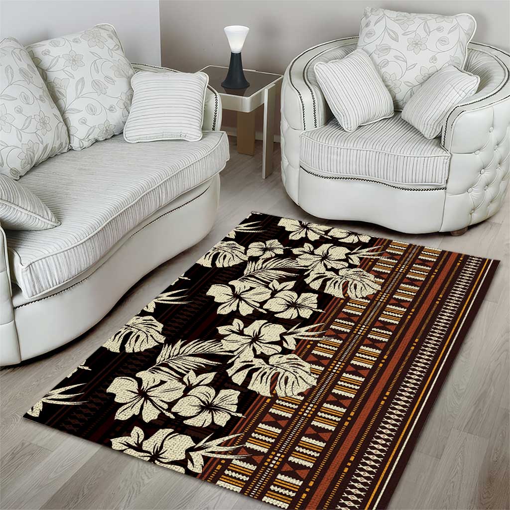 Bula Fiji Masi Area Rug Tapa Tropical Hibiscus Half Stylized LT14 - Polynesian Pride