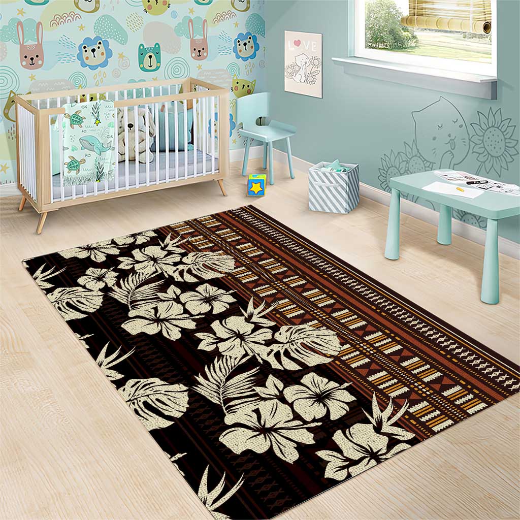 Bula Fiji Masi Area Rug Tapa Tropical Hibiscus Half Stylized LT14 - Polynesian Pride