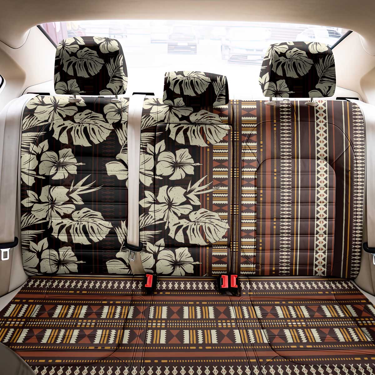Bula Fiji Masi Back Car Seat Cover Tapa Tropical Hibiscus Half Stylized - Polynesian Pride