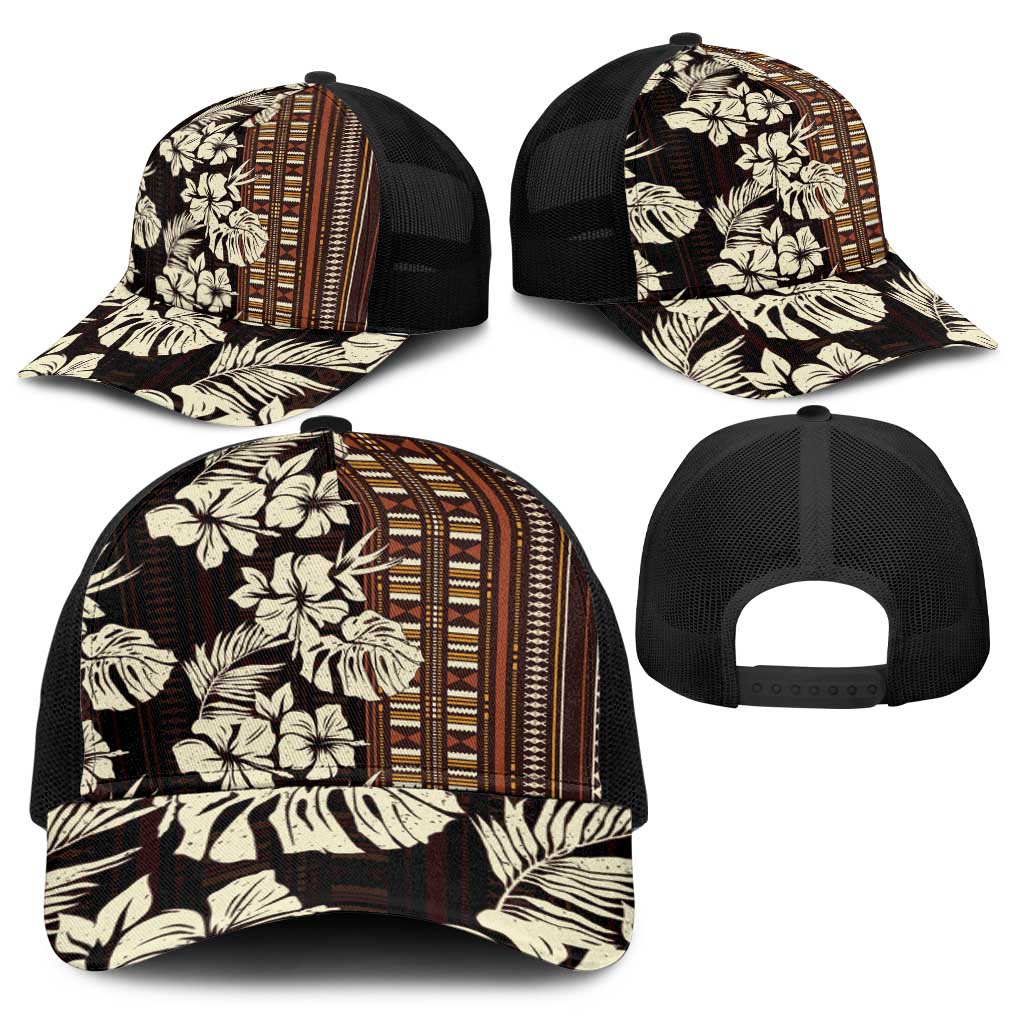 Bula Fiji Masi Baseball Net Cap Tapa Tropical Hibiscus Half Stylized - Polynesian Pride