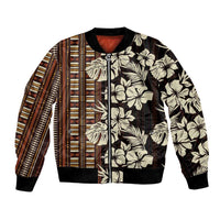 Bula Fiji Masi Bomber Jacket Tapa Tropical Hibiscus Half Stylized LT14 Unisex Brown - Polynesian Pride