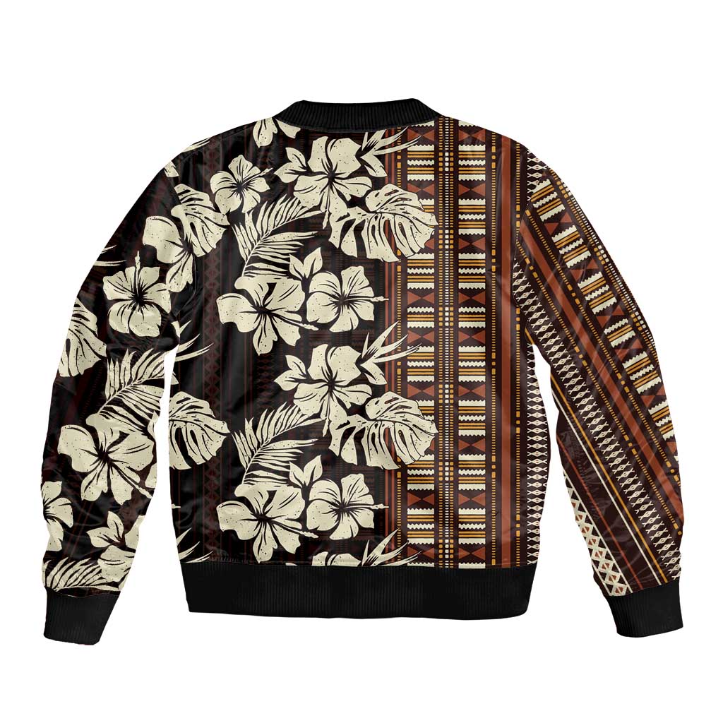 Bula Fiji Masi Bomber Jacket Tapa Tropical Hibiscus Half Stylized LT14 - Polynesian Pride
