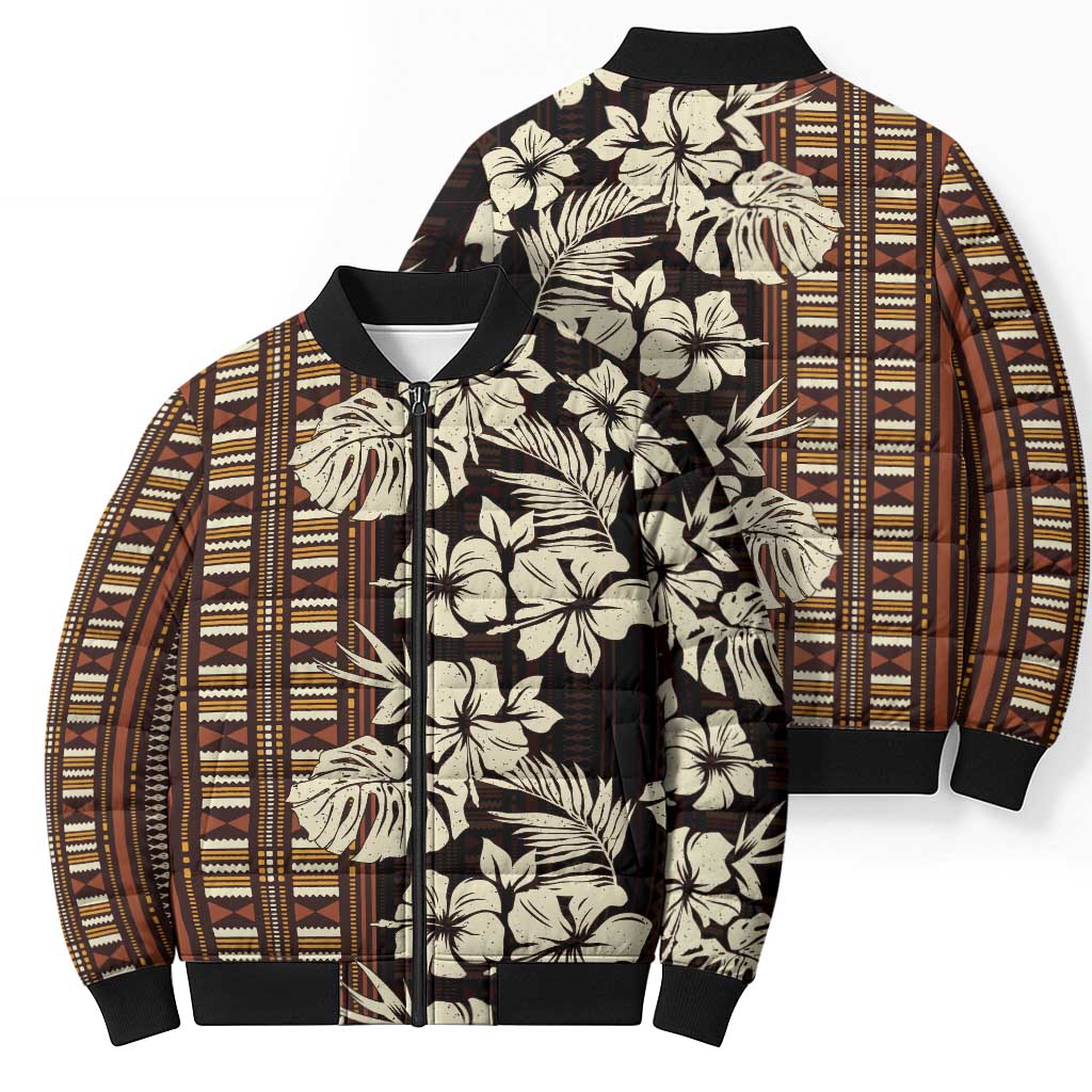 Bula Fiji Masi Bomber Puffer Jacket Tapa Tropical Hibiscus Half Stylized - Polynesian Pride