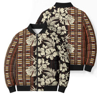 Bula Fiji Masi Bomber Puffer Jacket Tapa Tropical Hibiscus Half Stylized - Polynesian Pride