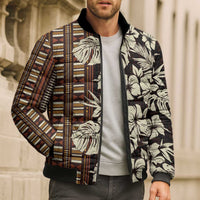 Bula Fiji Masi Bomber Puffer Jacket Tapa Tropical Hibiscus Half Stylized - Polynesian Pride