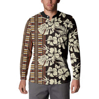 Bula Fiji Masi Button Sweatshirt Tapa Tropical Hibiscus Half Stylized - Polynesian Pride
