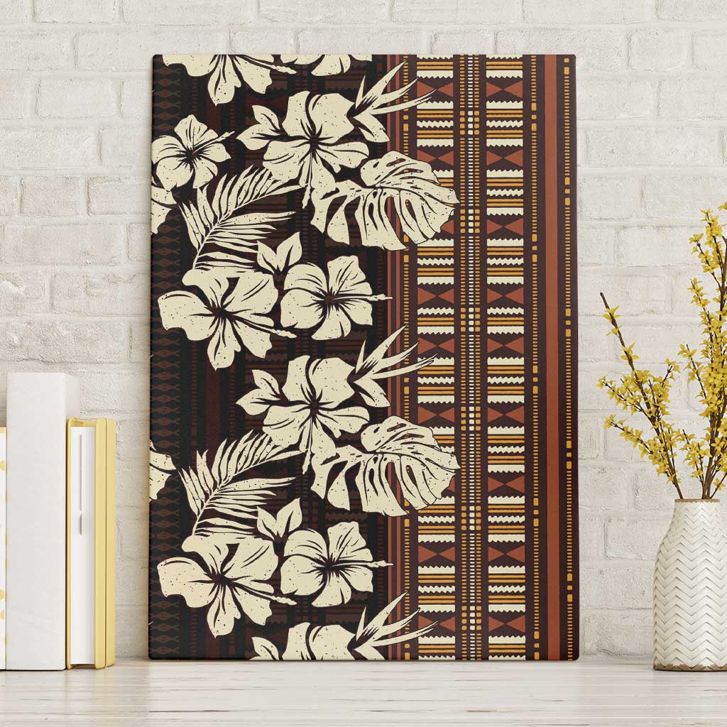 Bula Fiji Masi Canvas Wall Art Tapa Tropical Hibiscus Half Stylized LT14 Without Frame Brown - Polynesian Pride