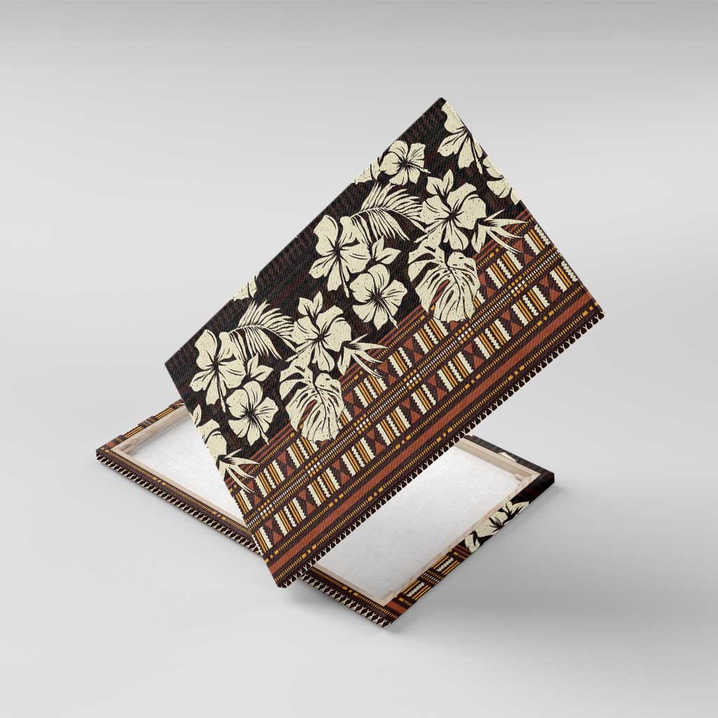 Bula Fiji Masi Canvas Wall Art Tapa Tropical Hibiscus Half Stylized LT14 With Frame Brown - Polynesian Pride