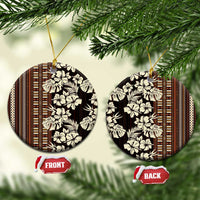 Bula Fiji Masi Ceramic Ornament Tapa Tropical Hibiscus Half Stylized LT14 Circle Brown - Polynesian Pride