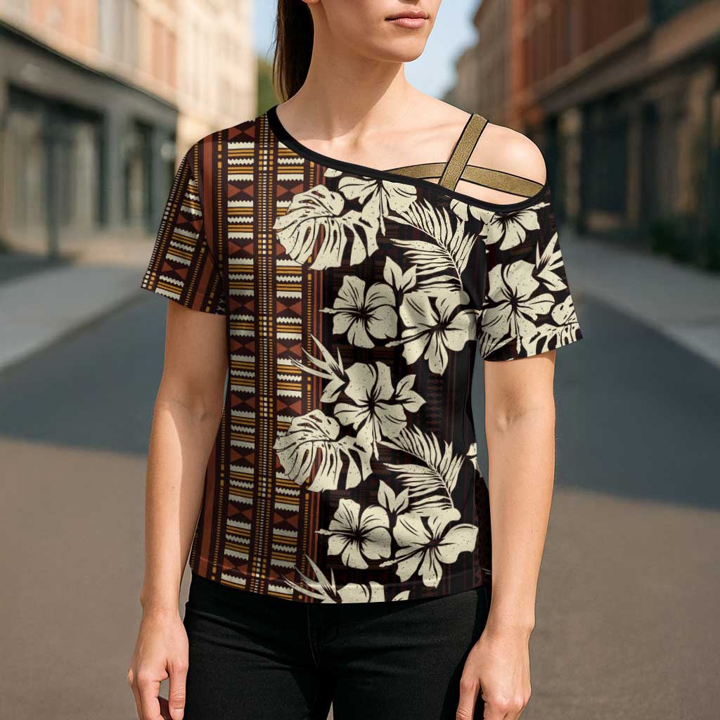Bula Fiji Masi Cross Shoulder Shirt Tapa Tropical Hibiscus Half Stylized - Polynesian Pride