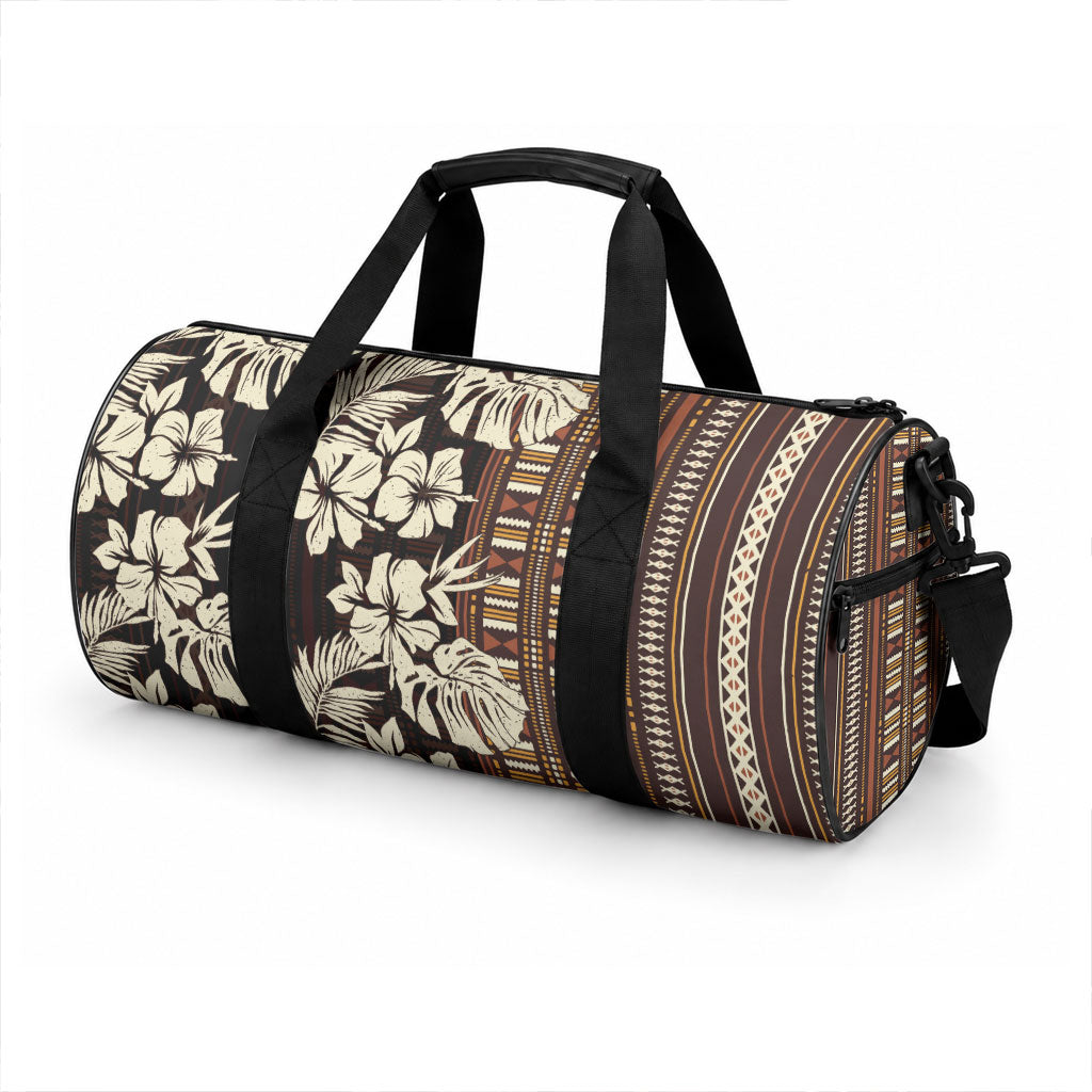 Bula Fiji Masi Duffle Bag Tapa Tropical Hibiscus Half Stylized