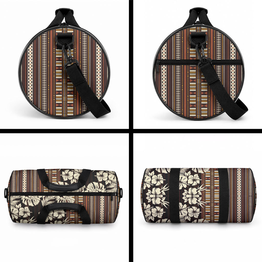 Bula Fiji Masi Duffle Bag Tapa Tropical Hibiscus Half Stylized