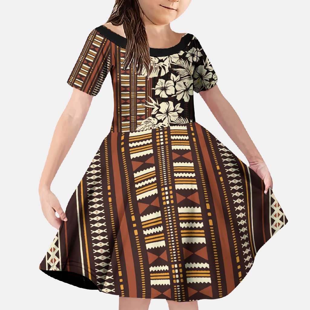 Bula Fiji Masi Family Matching Long Sleeve Bodycon Dress and Hawaiian Shirt Tapa Tropical Hibiscus Half Stylized - Polynesian Pride