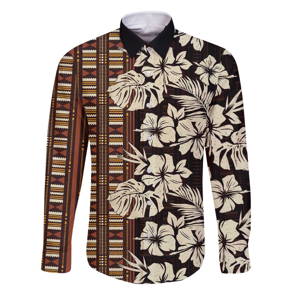Bula Fiji Masi Family Matching Long Sleeve Bodycon Dress and Hawaiian Shirt Tapa Tropical Hibiscus Half Stylized - Polynesian Pride