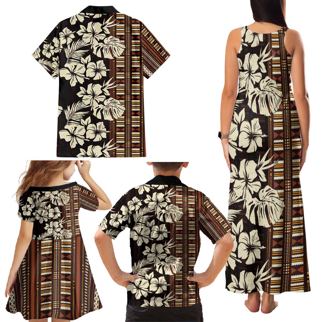 Bula Fiji Masi Family Matching Tank Maxi Dress and Hawaiian Shirt Tapa Tropical Hibiscus Half Stylized - Polynesian Pride