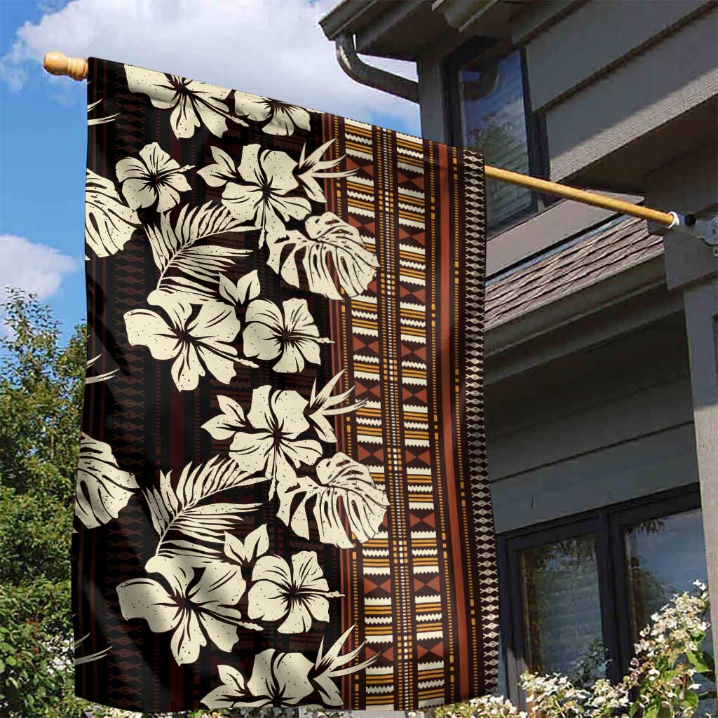 Bula Fiji Masi Garden Flag Tapa Tropical Hibiscus Half Stylized - Polynesian Pride