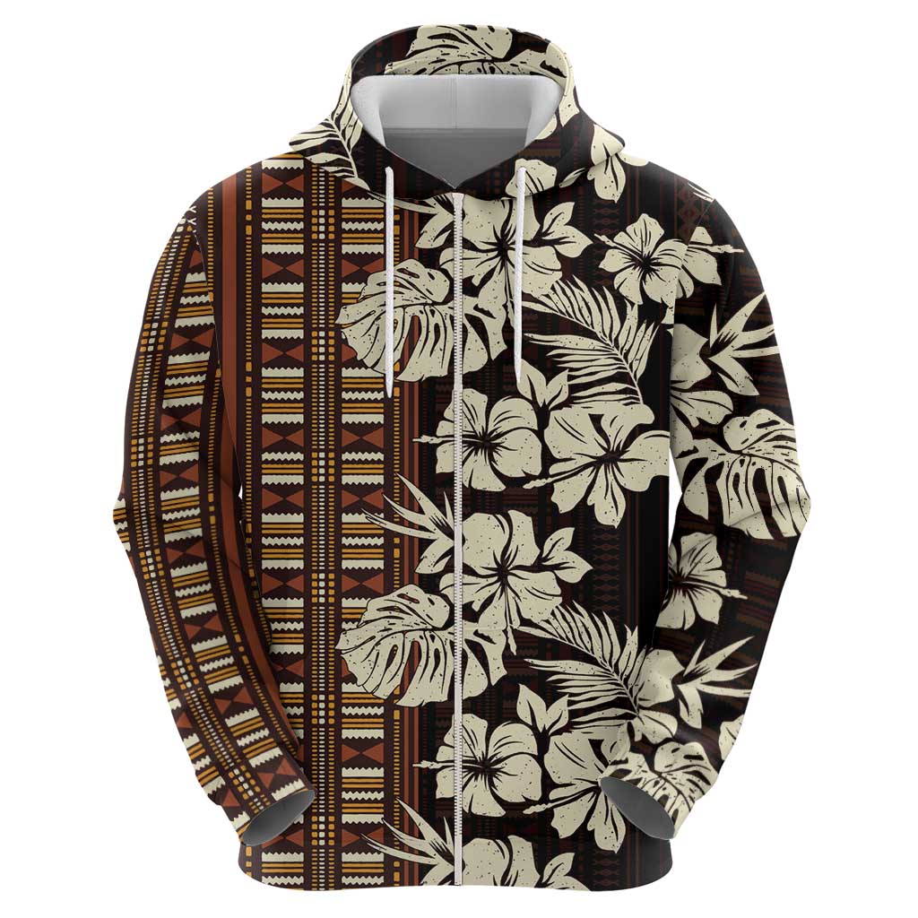 Bula Fiji Masi Hoodie Tapa Tropical Hibiscus Half Stylized LT14 - Polynesian Pride