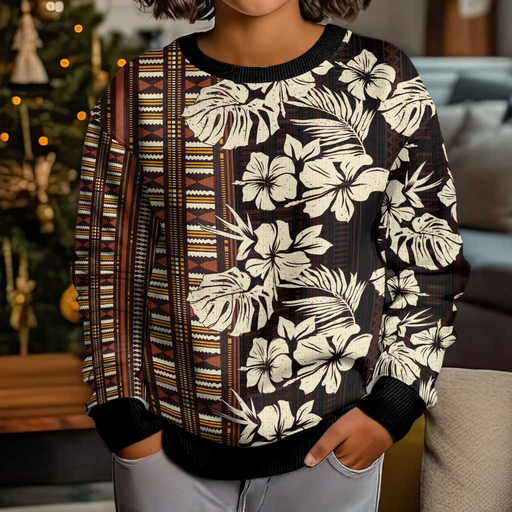 Bula Fiji Masi Kid Ugly Christmas Sweater Tapa Tropical Hibiscus Half Stylized - Polynesian Pride
