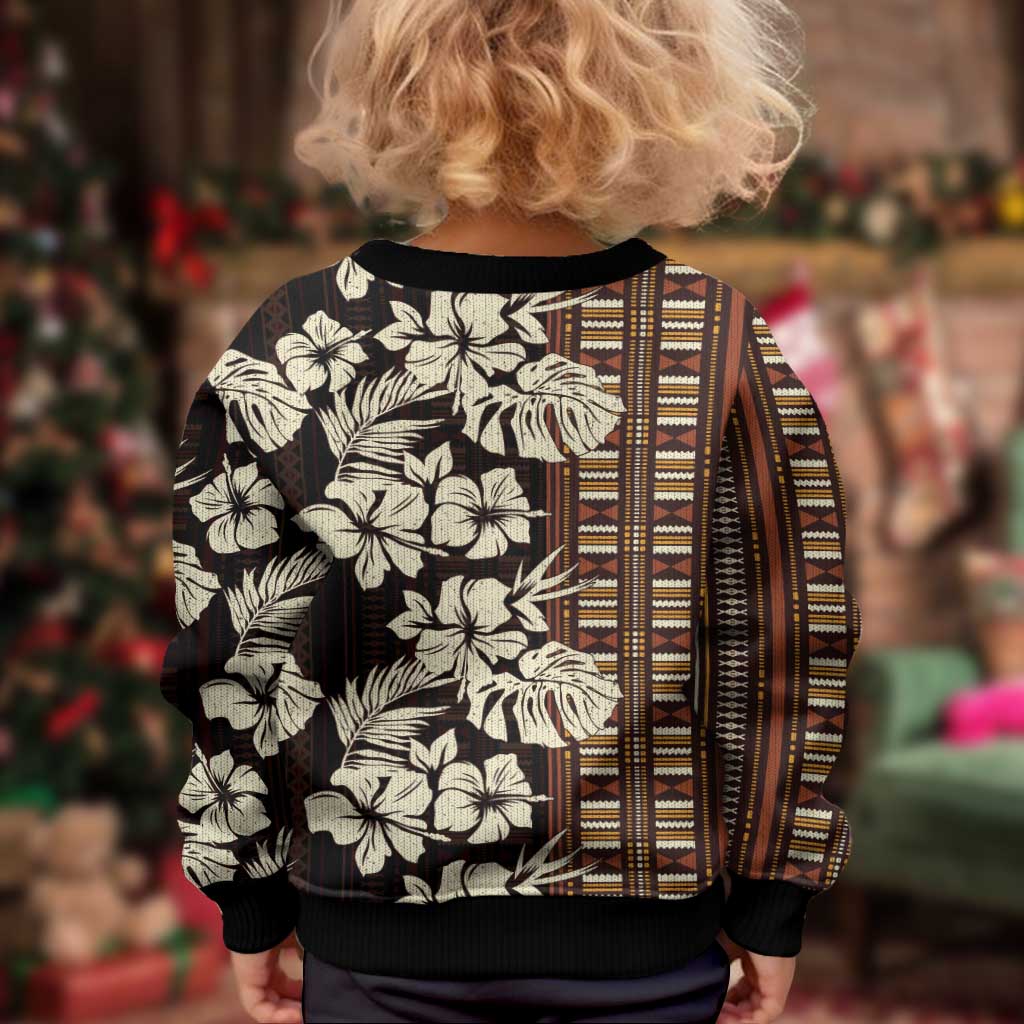 Bula Fiji Masi Kid Ugly Christmas Sweater Tapa Tropical Hibiscus Half Stylized - Polynesian Pride