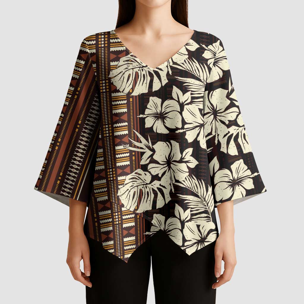 Bula Fiji Masi Kimono Sleeve Blouse Tapa Tropical Hibiscus Half Stylized - Polynesian Pride