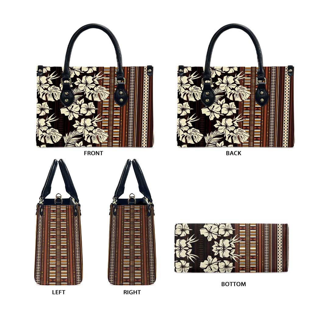 Bula Fiji Masi Leather Bag Tapa Tropical Hibiscus Half Stylized - Polynesian Pride
