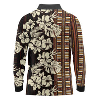 Bula Fiji Masi Long Sleeve Polo Shirt Tapa Tropical Hibiscus Half Stylized - Polynesian Pride