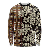 Bula Fiji Masi Long Sleeve Shirt Tapa Tropical Hibiscus Half Stylized LT14 Unisex Brown - Polynesian Pride